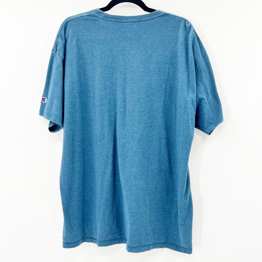 Champion T-Shirt Men XL Blue Good Heathered Short Sleeve Logo Graphic Tee D40 - Picture 2 of 4